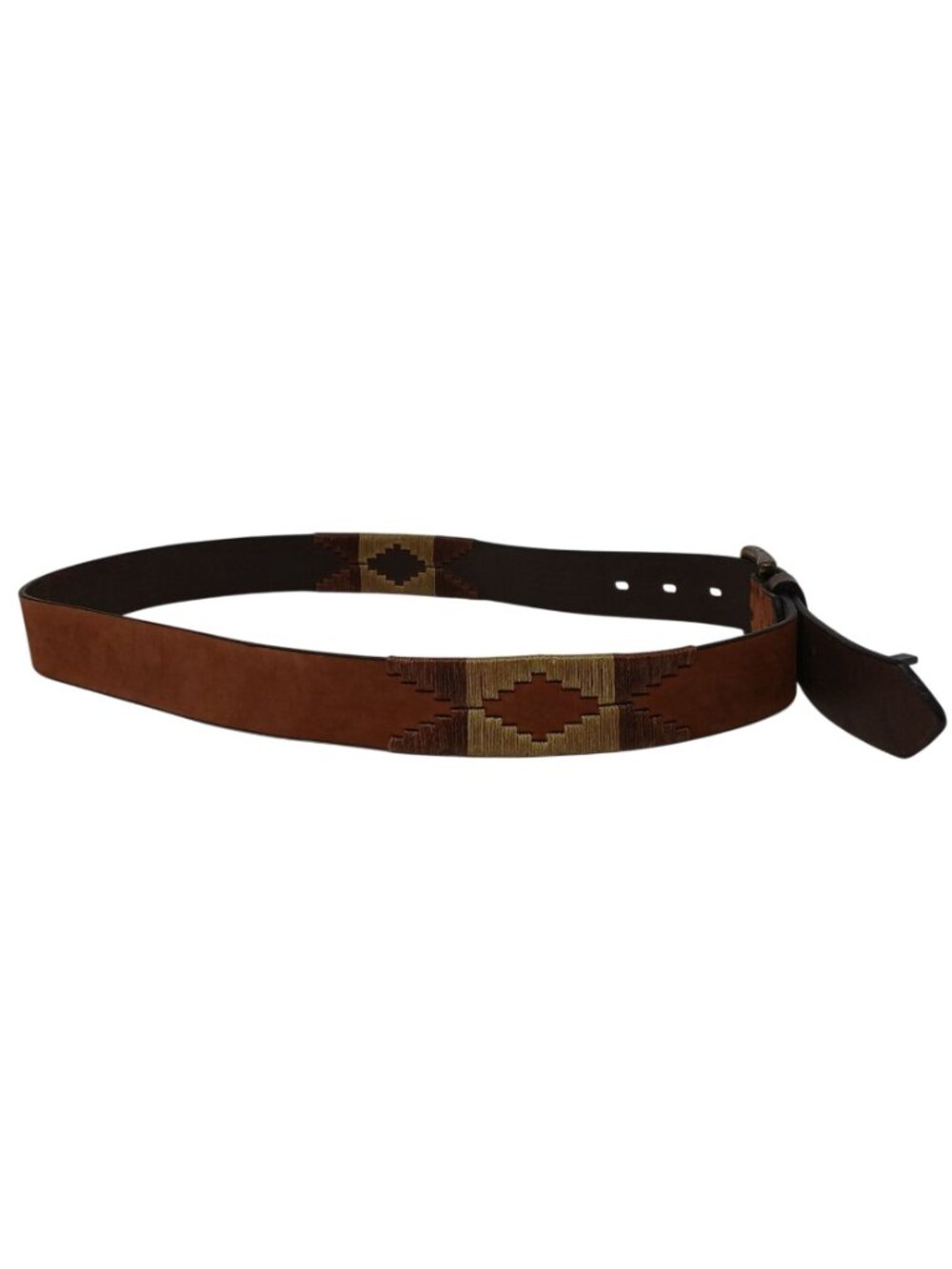 Gaucho Brown Leather Belt 100 cm 38-40 Embroidered Western Tribal w/Buckle #D35G - Picture 5 of 9